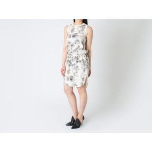 Vince White Grey Sleeveless Silk Abstract Print Textured Above Knee Dress Small